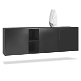 Vladon Sideboard Kommode Cuba, Korpus in Schwarz matt/Fronten in Schwarz matt