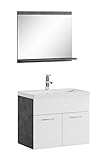Badplaats B.V. Badezimmer Badmöbel Set Montreal 02 60cm Waschbecken Grau mit Hochglanz Weiß - Unterschrank Waschtisch Spiegel Möbel