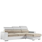 MKS Meble Ecksofa Wohnzimmer - Wohnlandschaft - L-Form Couch mit Schlaffunktion - Bettsofa - Wohnzimmer L Couch - Polstersofa mit Bettkasten - Fox Creme Weiß