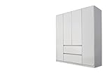 Rauch Möbel Mainz Schrank Kleiderschrank Drehtürenschrank Weiß 4-türig mit 2 Schubladen inkl. Zubehörpaket Basic 3 Einlegeböden, 3 Kleiderstangen, grifflos BxHxT 181x210x54 cm