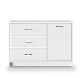 Meble Pitus Kommode Weiß - Sideboard Weiss 80 x 115 cm für Schlafzimmer, Büro, Wohnzimmer - DREI Schubladen mit Türen - Flurschrank