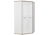 Furniture24 Eckkleiderschrank Chicory CHRBS891, Eckschrank, Kleiderschrank, Schrank mit 2 Kleiderstangen und 4 Einlegeboden, Türiger, Hochglanz Weiß - Riviera Eiche