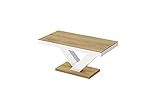 Design Couchtisch HV-888 Hochglanz Highgloss Tisch Wohnzimmertisch, Farbe:Eiche Natur - Weiß Hochglanz
