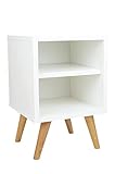 Nachtschrank Weiss mit Regal - Kleiner Couchtisch Weiß - Beistelltisch Holz Seitenschrank - Nachttisch schmal – Nachtkästchen auf Holzbeinen