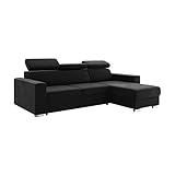 MEBLINI Schlafcouch mit Bettkasten - Ecksofa mit Schlaffunktion - Sofa mit Relaxfunktion und Kopfstützen - Couch L-Form - Eckcouch - Wohnlandschaft - Voss - 242x168x79cm Rechts - Schwarz Samt