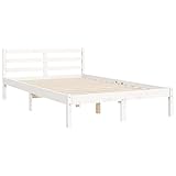 Tidyard Massivholzbett mit Kopfteil Bettgestell Bett Holzbett Bettrahmen Lattenrost Schlafzimmerbett Schlafzimmermöbel Hotelbett Designerbett Seniorenbett Jugendbett 120 x 200 cm (B x L) Weiß