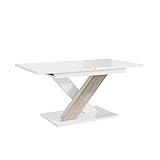 MEBLINI Esstisch Ausziehbar - Esszimmertisch Modern - Küchentisch - Säulentisch - Ausziehtisch - Dining Table - Esszimmertische - 140-180x80x75cm - Bronx - Weiß Hochglanz/Sonoma Eiche