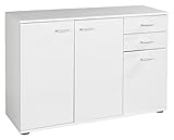 Home4You Kommode mit 3 Türen und 2 Schubladen - Weiß matt - 106 cm breit - Sideboard Mehrzweckschrank