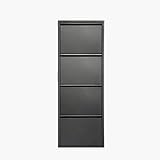 Velmano Metall Schuhregal Schuhschrank Schmal Hoch Schuhkipper mit Magnet Klappen aus Pflegeleichtem Metall Montiert Schuhschrank und Wandmontage (4 Klappen, Schwarz)