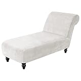 KRUPTI Samt Chaiselongue Schonbezüge,Stretch Relaxliege Schonbezug Ohne Armlehnen Luxus Chaise Bezug Für Chaiselongue Chaise Lounge Cover Liegesessel Stuhlbezug Elastische Relaxliege (Color:White)