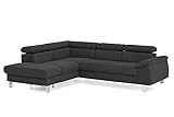 Mivano Ecksofa Micky mit Ottomane / L-Form-Sofa mit Schlaffunktion, Stauraum und Kopfteilverstellung / 249 x 72 x 207 / Velours, Schwarz