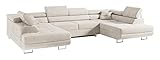 MKS Meble Ecksofa Wohnzimmer - Wohnlandschaft - U-Form Couch mit Schlaffunktion - Bettsofa - Wohnzimmer U Couch - Polstersofa mit Bettkasten - Gustaw U Creme Paros