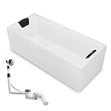 AQUADE Badewanne 190x90 cm Komplettset inkl. Badewannenfüße und Schürzen-Set, Rechteck-Badewanne mit Ab-Überlaufgarnitur mit Zulauf und 2xNackenkissen Modell: Ulm