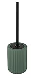WENKO WC-Garnitur Belluno, hochwertiger Bürstenhalter aus stabiler Keramik mit modernen Rundungen, hygienisch auswechselbarer Bürstenkopf, geriffelte Soft-Touch Oberfläche Grün/Schwarz, Ø 11,5 x 42 cm