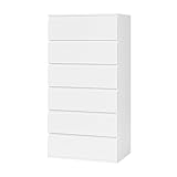 FOREHILL Kommode weiß Kommode mit 6 Schubladen, Sideboard hoch Schubladenschrank für Schlafzimmer Flur Wohnzimmer 60x40x118,5cm