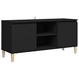 vidaXL TV Schrank mit Massivholz-Beinen Lowboard Sideboard Fernsehschrank Fernsehtisch TV Möbel Tisch Board HiFi-Schrank Schwarz 103,5x35x50cm