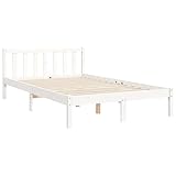 Tidyard Massivholzbett Bettgestell Polsterbett Holzbett Lattenrost Bettrahmen Schlafzimmerbett Rahmenbettgestell Jugendbett Bett Mit Kopfteil,120 x 190 cm (B x L) (4FT Small Double) Weiß