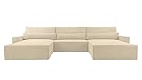 mb-moebel Modernes Ecksofa, U-förmiges Sofa, Ecksofa - Denver U - Poso 105 Beige - Schlafsofa mit Bettzeugablage, Schlafsofa mit Schlaffunktion