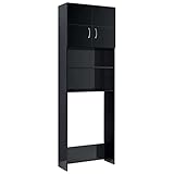 vidaXL Waschmaschinenschrank mit 2 Türen 2 offenen Fächern Badmöbel Badschrank Hochschrank Badhochschrank Hochglanz-Schwarz 64x25,5x190cm