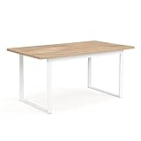 B&D home Esstisch, Küchentisch für 4 Personen, Holztisch, Kufengestell weiß, für Esszimmer, Küche, Landhaus Flair, 160x90 cm, Sandeiche,11208-TEST-UW