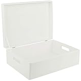 Creative Deco XL Weiß Große Holzkiste mit Deckel | 40 x 30 x 14 cm (+/- 1 cm) | Erinnerungsbox Baby Groß Kasten Holzbox mit Deckel und Griffen | Für Dokumente Wertsachen Spielzeug, und Werkzeuge