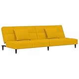 vidaXL Schlafsofa 2-Sitzer, Sofa Couch mit Schlaffunktion, Sofabett Gästebett mit 2 Kissen, Schlafcouch Bettsofa Wohnzimmer, Modern, Gelb Samt