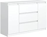 meble masztalerz Kommode Weiss Matt mit 3 Schubladen und 2 Türen 120 cm, Sideboard Wohnzimmer, Schlafzimmer H: 78,2 cm, B: 120,4 cm, T: 39 cm Kommode mit Schubladen, Schubladenschrank