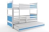 Bett Triple Rico für Kinder 160 x 80 weiß/blau + Matratzen gratis