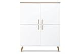 Konsimo Frisk Kollektion Kommode im Skandinavischen Stil - Weiß Schubladenschrank 107x134x40cm - Kommode mit 4 Schränke - Sideboard Wohnzimmer aus Holz - Komodenschrank mit Holzbeinen