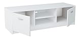 MATKAM Fernsehkommode 2DC H36xB120xT41cm, laminierte Möbelplatte 16 mm, Zwei Ablagen mit Türen Links und rechts, in der Mitte EIN Regalfach, Metallscharniere, satinierte Griffe (Weiß)