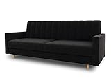 Schlafsofa Sara - Sofa mit Schlaffunktion und Bettkasten, Bettsofa mit Wellenfeder, Schlafcouch mit Holzfüße, Couch vom Hersteller, Couchgarnitur, Velours (Schwarz (Kronos 07))