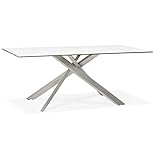 KADIMA DESIGN Darius Tisch Esszimmer Küchentisch Glas Weiß (White,Brushed Steel) 90 x 180 x 76,5