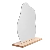 FOMIYES Unregelmäßiger Schminkspiegel Schreibtischdekoration Schreibtischaufsatz Esstisch Holz Drehspiegel Holzsockel Spiegel Dekorativer Schreibtischspiegel Tischkosmetikspiegel