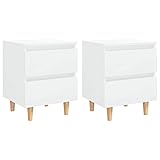 BULANED Nachttische 2 STK Nachtschrank, Nachtkästchen, Nachtkommode, Bedside Table, Nacht Tisch, mit Kiefernholz-Beinen Hochglanz-Weiß
