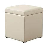 Polsterhocker, Fußhocker, Sitzbank Gepolsterte Mit Stauraum Sofa Hocker Wasserdichtes Leder Hocker Mit Stauraum Und Holzrahmen Für Wohnzimmer,Soft Sitzkissen(Size:31 * 31 * 35CM,Color:cremebeige)