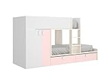 Rimobel Vente-Unique - Etagenbett mit Kleiderschrank - 2X 90 x 190 cm - Weiß, Naturfarben & Rosa - JUANITO