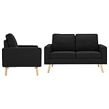 Homgoday 2-TLG. Sofagarnitur Loungesofa Stoffsofa Doppelsofa Sofagarnitur Sofa Sessel Sitzmöbel für Wohnzimmer Schlafzimmer Büro Schwarz Stoff