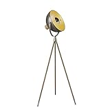 Lindby Tripod/Dreibein Stehlampe Dunkelgrau Gold, Stehleuchte Holz Metall mit Fußschalter, Standleuchte 1 flammig E27 Fassung max. 60W, ohne Leuchtmittel