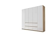 Rauch Möbel Mainz Schrank Kleiderschrank Drehtürenschrank Weiß / Eiche Sonoma 5-türig mit 6 Schubladen inkl. Zubehörpaket Basic 3 Einlegeböden, 3 Kleiderstangen, grifflos BxHxT 226x210x54 cm