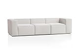 Genua Modular Sofa 3-Sitzer, individuell kombinierbare Wohnlandschaft bestehend aus Sitzelement mit Armteil links und rechts + Sitzelement ohne Armteil - strapazierfähiges Möbelgewebe, weiß