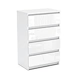 MRBLS Kommode mit 4 Schubladen Sideboard Schubladenschrank Kleiderschrank Modern Möbel mit Schubladen für Ihr Schlafzimmer (Weiß Matt - Weiß Glanz) – 60 x 92,5 x 33,5 cm (B/H/T)