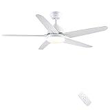 CJOY Deckenventilator mit Beleuchtung und Fernbedienung Leise, Lampe mit Ventilator Weiß 132cm AC Motor 5 Lüfterflügel Weiß Deckenleuchte mit Ventilator Schlafzimmer Wohnzimmer LED