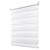 Doppelrollo Klemmfix ohne Bohren 55x100cm(BxH) Weiß, Deswell Rollos für Fenster ohne Bohren, Klemmrollos für Fenster mit Lichtdurchlässig & Verdunkelnd/Höhe Stufenlos Verstellbar