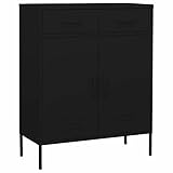 Homgoday Lagerschrank mit 2 Schubladen Stahlschrank Schrank Beistellschrank Mehrzweckschrank Bücherschrank Standschrank Metallschrank Schwarz 80x35x101,5 cm Stahl