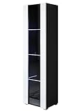 muebles bonitos | Vitrinenschrank Luke V5 | Breite 40 x Höhe 167 x Tiefe 29 cm | Glänzendes Melamin | Mit Standardfüße | Schwarz und Weiß