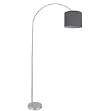etc-shop Bogenstehlampe Stoffschirm Stehlampe gebogen Wohnzimmer Bogenlampe grau, App Steuerung dimmbar höhenverstellbar, 1x Smart RGB LED 15W 1300Lm 2700-6400K, H 195 cm