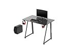 ULTRADESK Enter V2 | Ergonomischer Gaming-Schreibtisch mit verstellbaren, rutschfesten Füßen, Stromkabel-Clip, Headset-Haken, Getränkehalter | Stahlrahmen mit Verstärkungen, Schwarz 100x60 cm