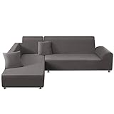ShowyLive Sofa Überzug Couch Überzug 2er Set für Ecksofa L-Form Sofabezug 3 Sitzer+4 Sitzer, mit 2 Stück Kissenbezug, Grau
