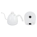 Schwanenhals-Wasserkocher aus Edelstahl, Heißwasserkessel mit Zeiteinstellung, Modernes Weiß für das Büro (EU-Stecker)