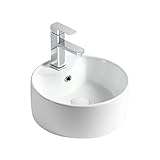 Bathroom Sink/Waschbecken Bad Rundes 15,7-Zoll-Waschbecken mit Armaturen, Waschbecken über der Theke, weiße Waschbecken, Keramik-Waschbecken, Aufsatzwaschbecken, runde Waschbecken for Badezimmer Badwa